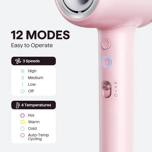 Alt view image 5 of 7 - Hair Dryer, Wavytalk Turblow Pro Fast Drying Blow Dryer with Diffuser, High Speed Hair Dryer with 110,000 RPM, Pro Negative Ions for Reduces Damage, Frizz Smoothing, 3 Speeds & 3 Temps, Pink