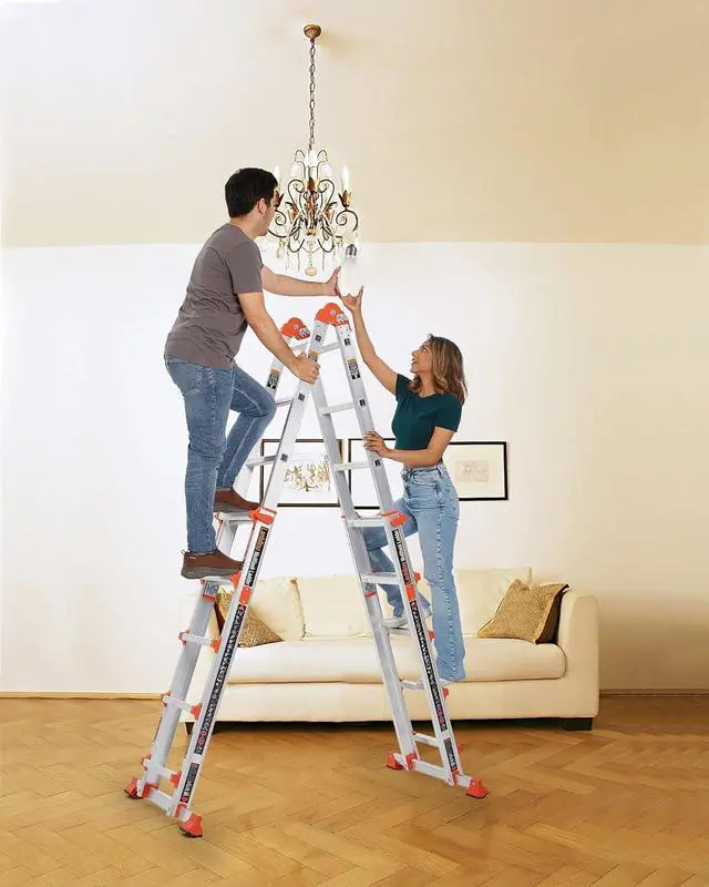 Alt view image 2 of 7 - LANBITOU Ladder, A Frame 5 Step Ladder Extension, 17 Ft Anti-Slip Multi Position Ladder, Storage Folding Ladder, 330 lbs Security Load Telescoping Aluminum Ladders for Stairs Home Indoor Outdoor Roof