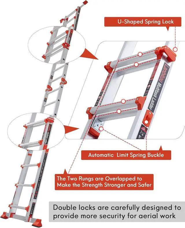 Alt view image 3 of 7 - LANBITOU Ladder, A Frame 5 Step Ladder Extension, 17 Ft Anti-Slip Multi Position Ladder, Storage Folding Ladder, 330 lbs Security Load Telescoping Aluminum Ladders for Stairs Home Indoor Outdoor Roof