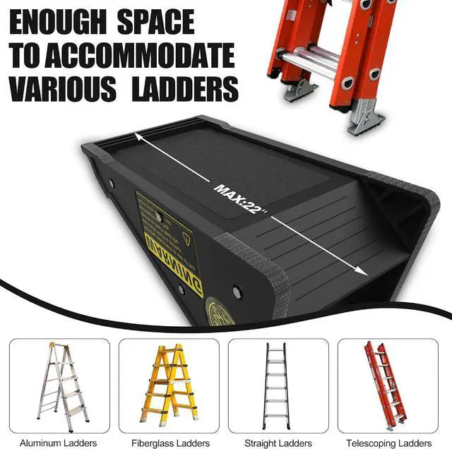 Alt view image 6 of 7 - Stable Platform Ladder Leveler - Ladder Levelers for Extension Ladders with Storage for Uneven Surfaces (Regular Black)