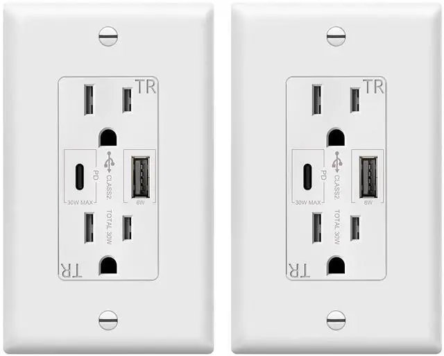 Main image of TOPGREENER USB Outlet Receptacle,36W Power Delivery Wall Outlet,White,2Pack