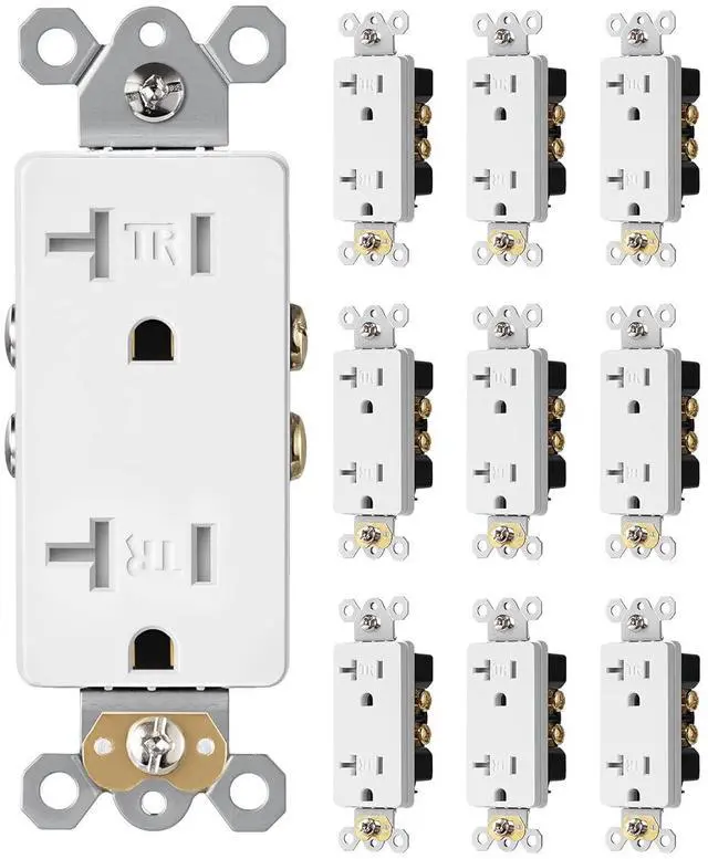 Main image of [10 Pack] DEWENWILS Duplex Receptacle Outlet, Tamper Resistant Electrical Wall Outlets(TR), Residential Grade, 20Amp/125V/2500W, Self-Grounding, 2-Pole, 3-Wire, UL Listed, White
