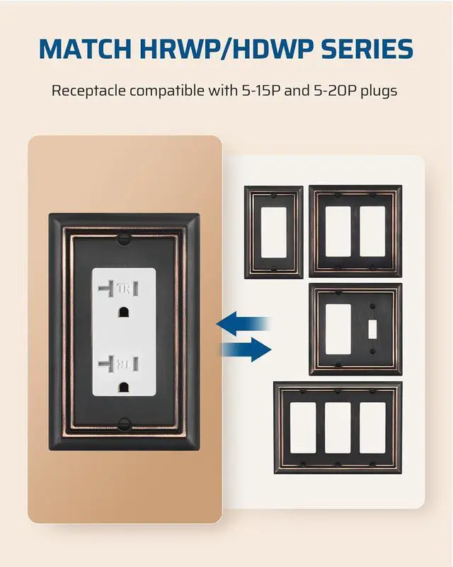 Alt view image 4 of 7 - [10 Pack] DEWENWILS Duplex Receptacle Outlet, Tamper Resistant Electrical Wall Outlets(TR), Residential Grade, 20Amp/125V/2500W, Self-Grounding, 2-Pole, 3-Wire, UL Listed, White