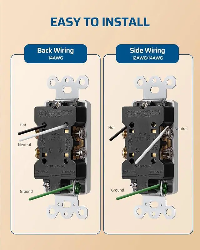 Alt view image 5 of 7 - [10 Pack] DEWENWILS Duplex Receptacle Outlet, Tamper Resistant Electrical Wall Outlets(TR), Residential Grade, 20Amp/125V/2500W, Self-Grounding, 2-Pole, 3-Wire, UL Listed, White