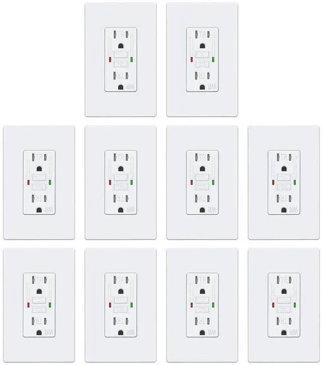 Main image of ELECTECK 10 Pack GFCI Outlets 15 Amp, Outdoor Weather Resistant (WR), Self-Test GFI Receptacles with LED Indicator, Ground Fault Circuit Interrupter, Screwless Wallplate Included, UL Listed, White