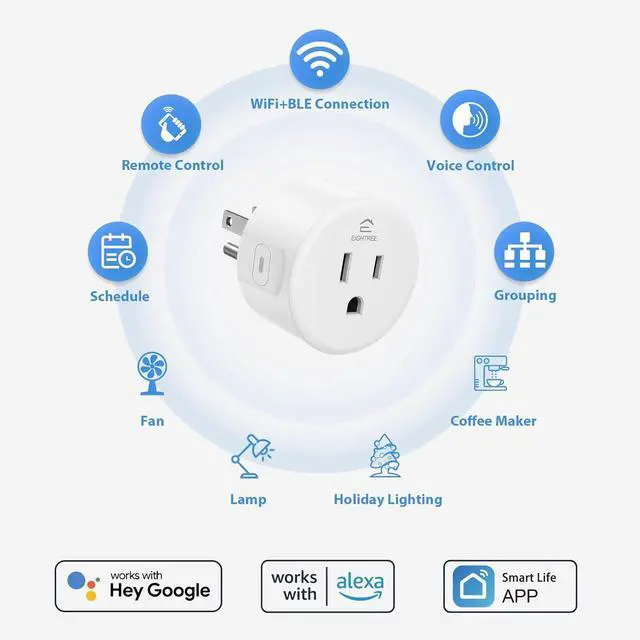 Alt view image 2 of 7 - Eightree Smart Plug for 5GHz & 2.4GHz, Smart Outlet WiFi Socket with APP Remote Control, Compatible with Alexa, 2 Pack