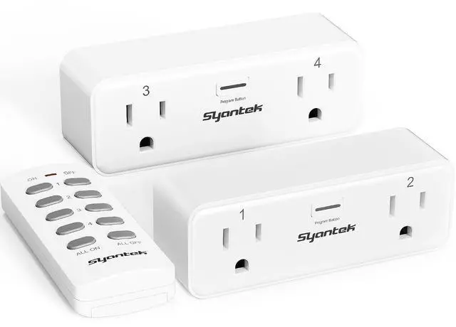 Main image of Remote Control Outlet with 2 Independent Control Sockets, Wireless Remote Light Switch Set, Remote Outlet Plug Up to 100 FT Range, FCC Certified, 15A/1875W, White (2 Outlets + 1 Remote)