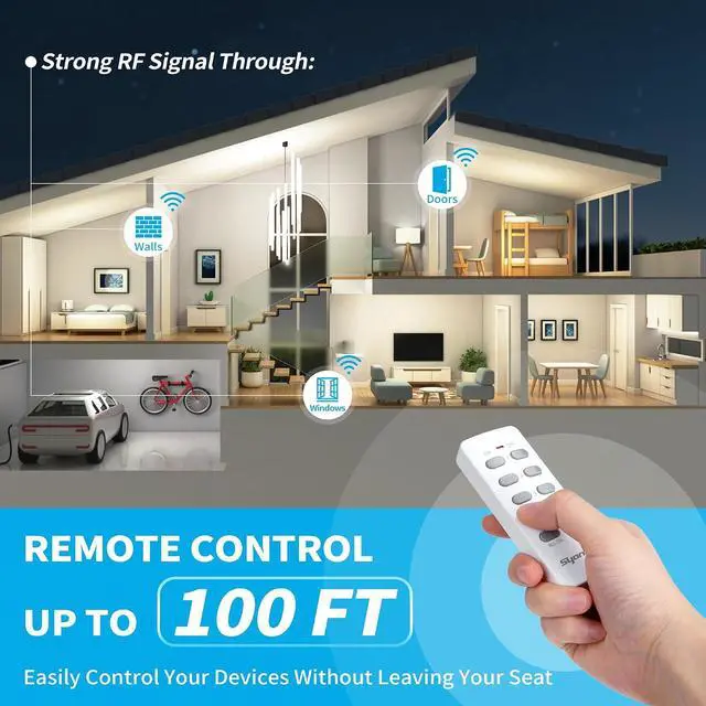 Alt view image 3 of 7 - Remote Control Outlet with 2 Independent Control Sockets, Wireless Remote Light Switch Set, Remote Outlet Plug Up to 100 FT Range, FCC Certified, 15A/1875W, White (2 Outlets + 1 Remote)
