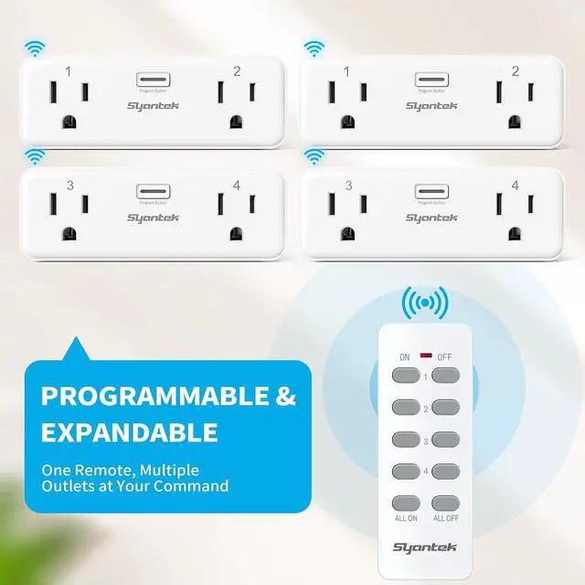 Alt view image 5 of 7 - Remote Control Outlet with 2 Independent Control Sockets, Wireless Remote Light Switch Set, Remote Outlet Plug Up to 100 FT Range, FCC Certified, 15A/1875W, White (2 Outlets + 1 Remote)