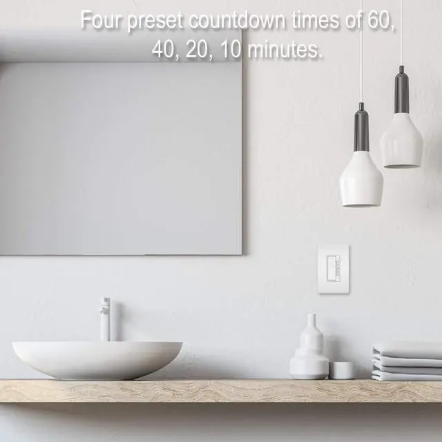 Alt view image 5 of 7 - Legrand Radiant Digital Countdown Timer Rocker Light Switch, For Home Lighting Control, with Locator & Time Indicator, 60/40/20/10 Minute Settings, RT2WCCV4, White, 1 Count