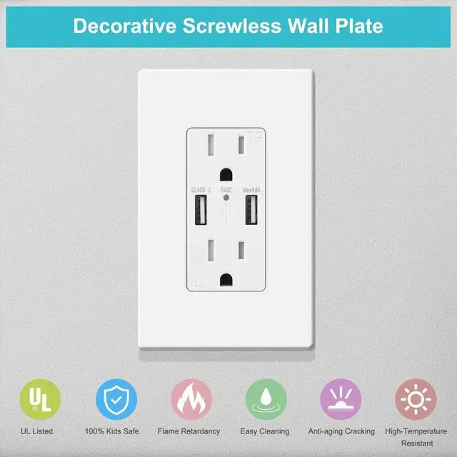 Alt view image 2 of 6 - 20 Pack 1-Gang Screwless Wall Plate, Decora Outlet Cover Plates, 4.57 H x 2.76 L, for Light Switch, Dimmer, GFCI, USB Outlet