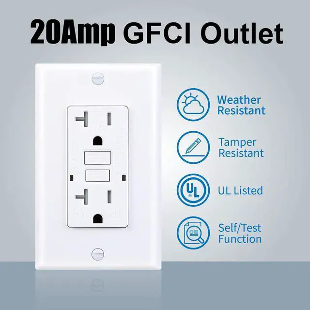 Alt view image 2 of 7 - GFCI Outlet, Weather Proof & Tamper Resistant Outlets, UL Listed Self Test GFI Receptacle, Outdoor or Indoor, 20 Amp, White (5 Pack)