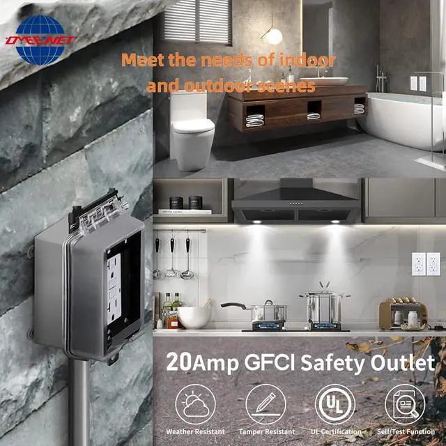 Alt view image 6 of 7 - GFCI Outlet, Weather Proof & Tamper Resistant Outlets, UL Listed Self Test GFI Receptacle, Outdoor or Indoor, 20 Amp, White (5 Pack)