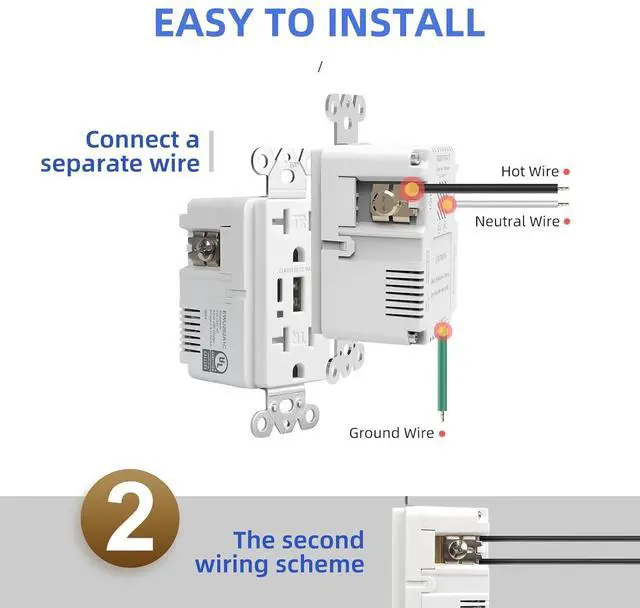 Alt view image 5 of 7 - Wall Outlet with USB Ports, 3-Port USB C Outlet, 30W 6.0A Electrical USB Outlet, 20Amp USB Outlet Receptacle, Tamper Resistant in-Wall Charger, Screwless Outlet Cover, UL Listed, 4-Pack, White