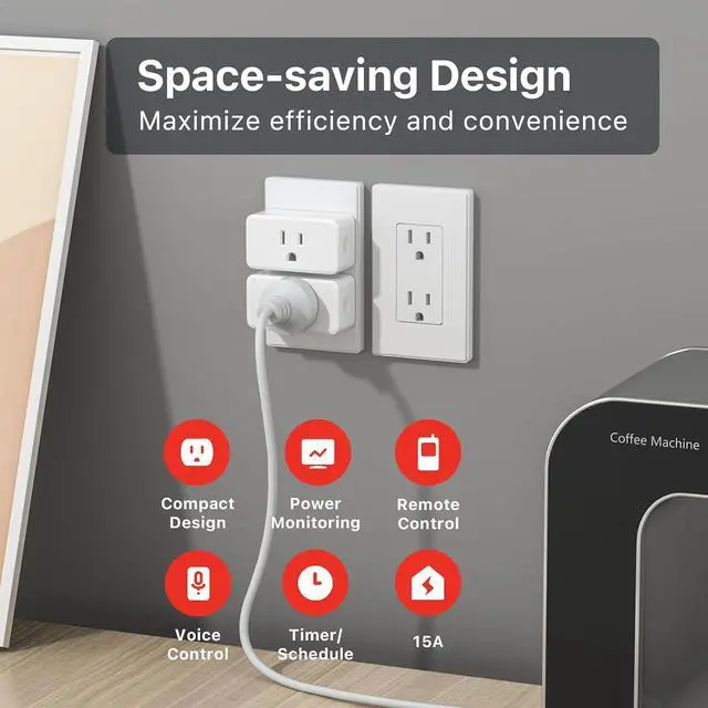 Alt view image 2 of 6 - ZigBee Smart Plug 4 Pack with Real-time Energy Monitoring,15A Outlet, Zigbee Repeater,ETL Certified,ZigBee Hub Required,Work with Home Assistant,Compatible Echo Devices and SmartThings