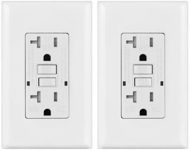Main image of Micmi GFCI Outlet WR Weather Resistant Outdoor, Tamper Resistant TR Receptacle Self-Test with LED Indicator, 20Amp 125 Volt Screwless Wallplate Included ETL Listed (2Pack, White)