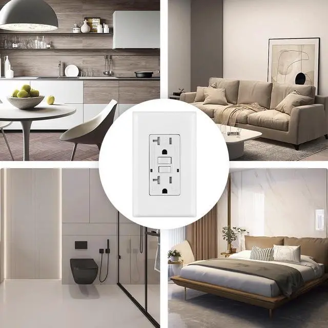 Alt view image 7 of 7 - Micmi GFCI Outlet WR Weather Resistant Outdoor, Tamper Resistant TR Receptacle Self-Test with LED Indicator, 20Amp 125 Volt Screwless Wallplate Included ETL Listed (2Pack, White)