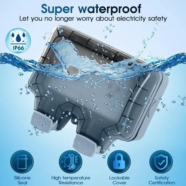 Alt view image 2 of 7 - Outdoor Outlet Box Waterproof,Outdoor Power Outlet Box,Waterproof Ip66 Power Outlet,Outdoor Waterproof Socket,15A 250V Outdoor Plug Socket, in Use Outdoor Outlet Cover (Double Plug Socket)
