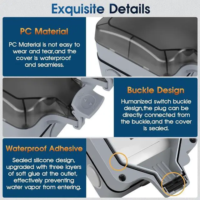 Alt view image 4 of 7 - Outdoor Outlet Box Waterproof,Outdoor Power Outlet Box,Waterproof Ip66 Power Outlet,Outdoor Waterproof Socket,15A 250V Outdoor Plug Socket, in Use Outdoor Outlet Cover (Double Plug Socket)