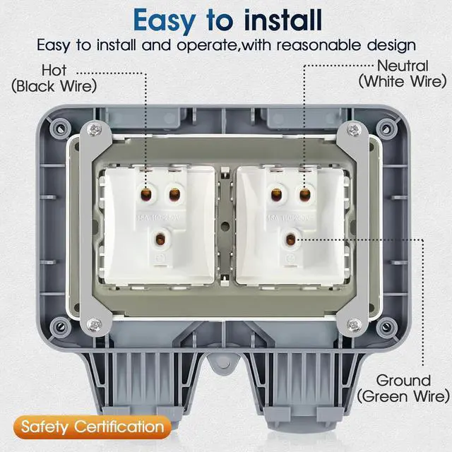 Alt view image 6 of 7 - Outdoor Outlet Box Waterproof,Outdoor Power Outlet Box,Waterproof Ip66 Power Outlet,Outdoor Waterproof Socket,15A 250V Outdoor Plug Socket, in Use Outdoor Outlet Cover (Double Plug Socket)
