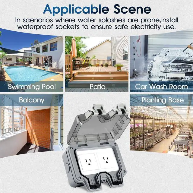 Alt view image 7 of 7 - Outdoor Outlet Box Waterproof,Outdoor Power Outlet Box,Waterproof Ip66 Power Outlet,Outdoor Waterproof Socket,15A 250V Outdoor Plug Socket, in Use Outdoor Outlet Cover (Double Plug Socket)