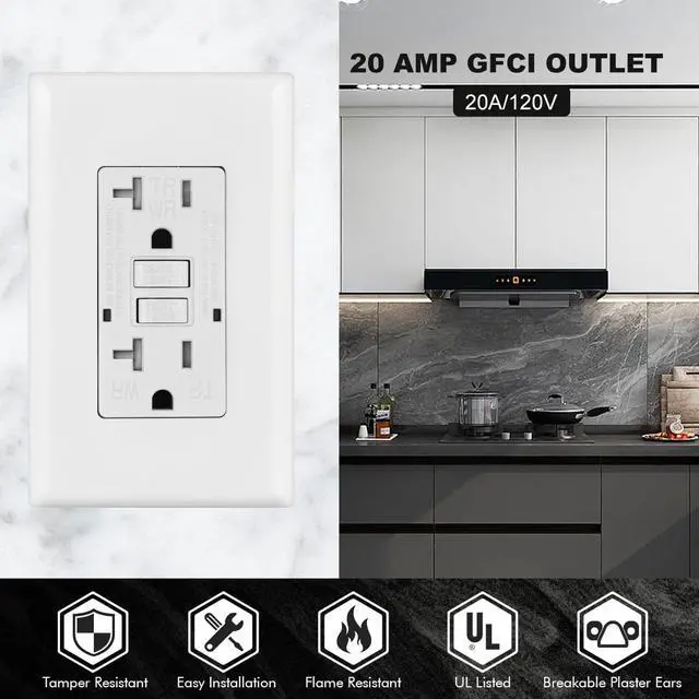 Alt view image 2 of 7 - Micmi GFCI Outlet WR Weather Resistant Outdoor, Tamper Resistant TR Receptacle Self-Test with LED Indicator, 20Amp 125 Volt Screwless Wallplate Included ETL Listed (2Pack, White)