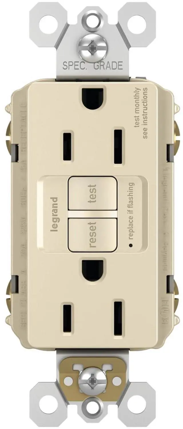Main image of Legrand radiant 1597LACCD12 15 Amp GFCI Self Test Decorator Duplex Outlet, Light Almond (1 Count)