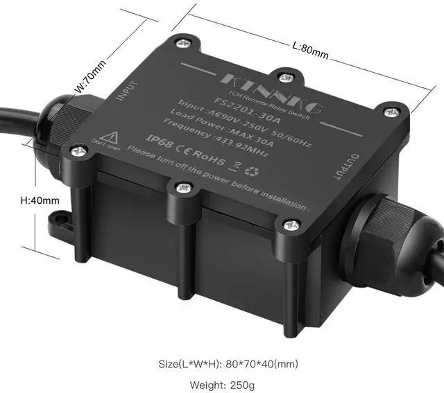 Alt view image 6 of 7 - 20-30 amp Outdoor Waterproof Smart Outlet with Remote Control, ac 90-250V | KTNNKG Weatherproof Remote Control Power Switch, 1000m Long Range Remotes