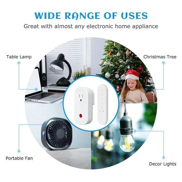 Alt view image 4 of 6 - Remote Control Outlet, 15A Wireless Electrical Outlets Switch Plug for Christmas Lights, 130FT Long Range, Learning Code, FCC & ETL Listed, 3 Outlets + 1 Remote
