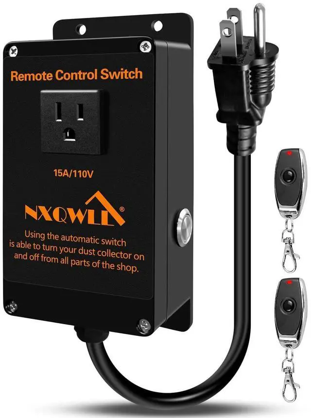 Main image of 110V Wireless Remote Control, Dust Collector Starter Outlet Switch with 6FT Power Cord and Manual Switch, Remote Starter Switch with 2 Keys 50m Remote Control Range