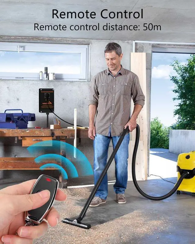 Alt view image 2 of 6 - 110V Wireless Remote Control, Dust Collector Starter Outlet Switch with 6FT Power Cord and Manual Switch, Remote Starter Switch with 2 Keys 50m Remote Control Range