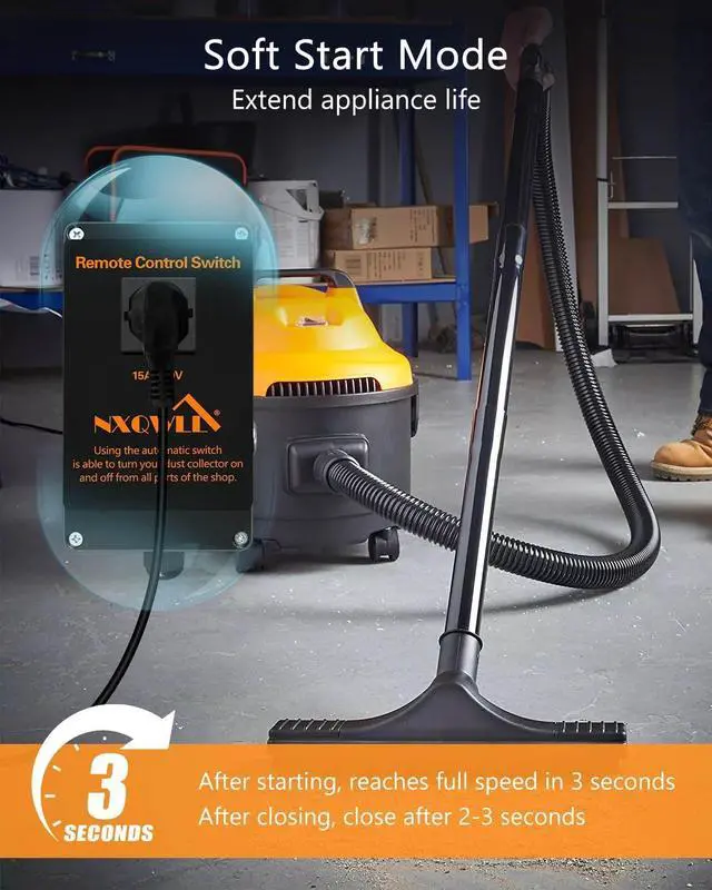 Alt view image 5 of 6 - 110V Wireless Remote Control, Dust Collector Starter Outlet Switch with 6FT Power Cord and Manual Switch, Remote Starter Switch with 2 Keys 50m Remote Control Range