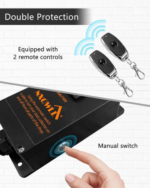 Alt view image 6 of 6 - 110V Wireless Remote Control, Dust Collector Starter Outlet Switch with 6FT Power Cord and Manual Switch, Remote Starter Switch with 2 Keys 50m Remote Control Range