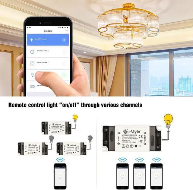 Alt view image 4 of 7 - WiFi Switch, Tuya Smart Relay Wireless Remote Control Light Switch Voice Control Outlet Timer Compatible with Alexa and Google Assistant 90-250V One Channel, 3 Pack
