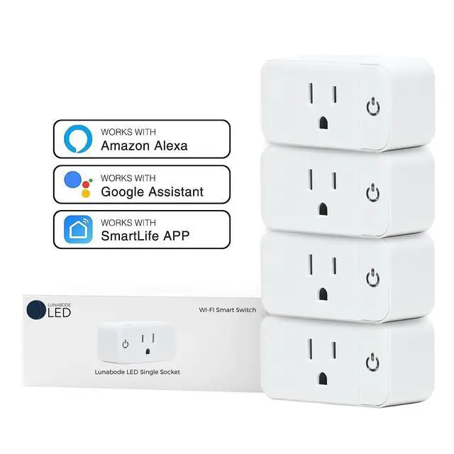 Alt view image 2 of 7 - 4 Pack Smart Home Wi-Fi Plugs - Alexa & Google Home Compatible, White, Toggle Switch, Automatic Operation