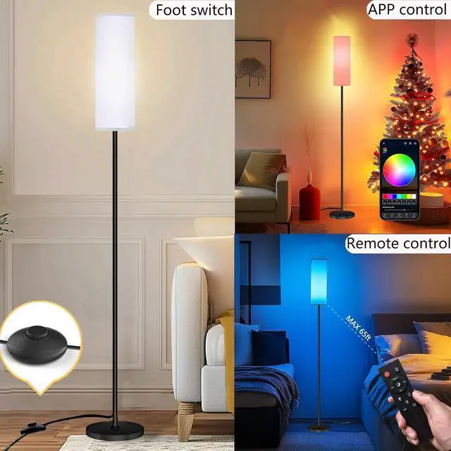 Alt view image 3 of 7 - Smart LED Floor Lamp with APP Control & RGB Colors - Dimmable Standing Lamp for Living Room, Bedroom, Gaming - Remote, Timer, 9W Bulb Included, 67" Modern Tall Lamp (White)