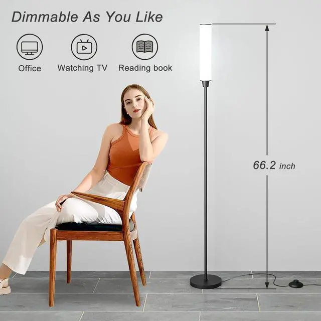 Alt view image 2 of 7 - Floor Lamp with Remote Control,Bright Floor Lamps for Living Room/Bedroom/Office, Stepless Adjustable 3000K-6000K Colors and 10-100% Brightness,Standing Light with Foot Switch (Black)