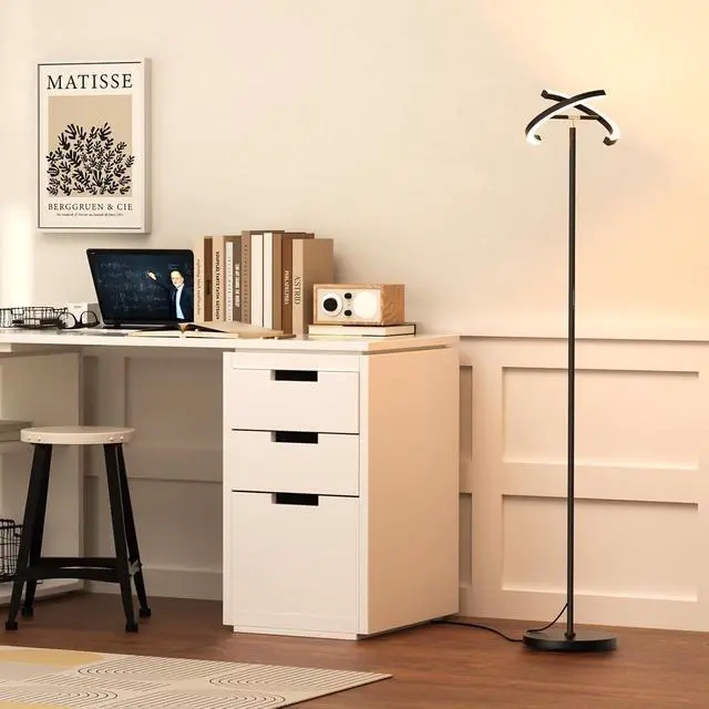 Alt view image 5 of 7 - SIBRILLE LED Floor Lamp - Rotatable Standing Lamp with Touch & Remote Control, 3000-6000K, 22W Modern Floor Reading Light, Dimmable Corner Uplighter for Living Room Bedroom Office, Black
