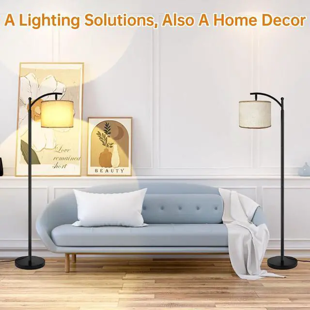 Alt view image 7 of 7 - mukuxin LED Floor Lamps for Living Room, 12W 1200LM Modern Arc Floor Lamp with Remote & Adjustable Linen Lampshade, 12 Color Temperature Stepless Dimmable Tall Standing Lamp (Beige)