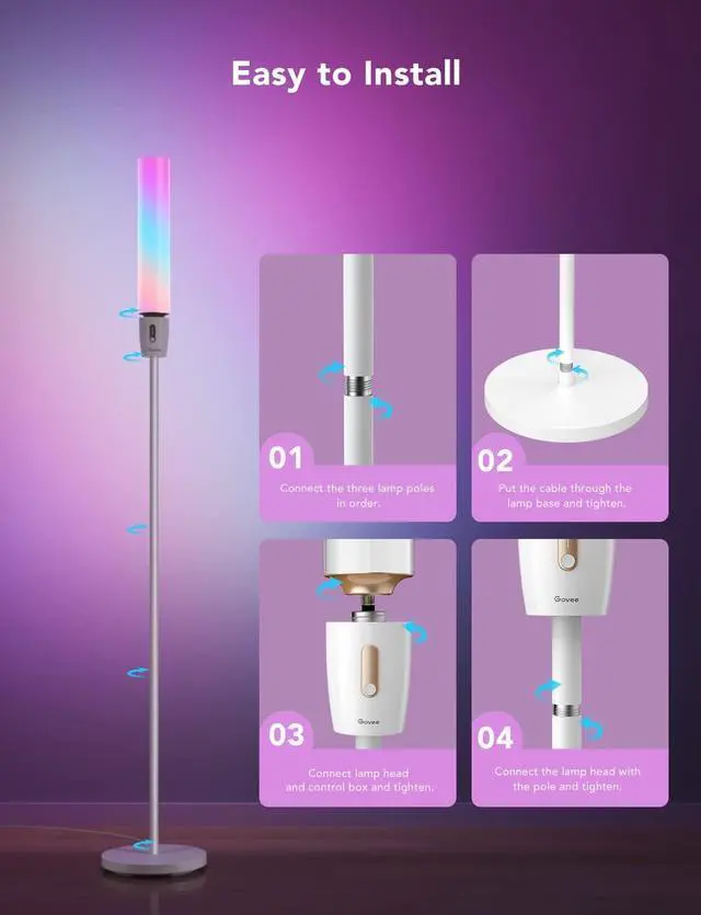Alt view image 7 of 7 - Govee RGBIC Cylinder Floor Lamp, LED Corner Floor Lamp with Wi-Fi App Control, Smart Lamp with 64+ Scenes, DIY Mode, Music Sync, 1500 Lumens Modern Lamp for Bedroom, Living Room