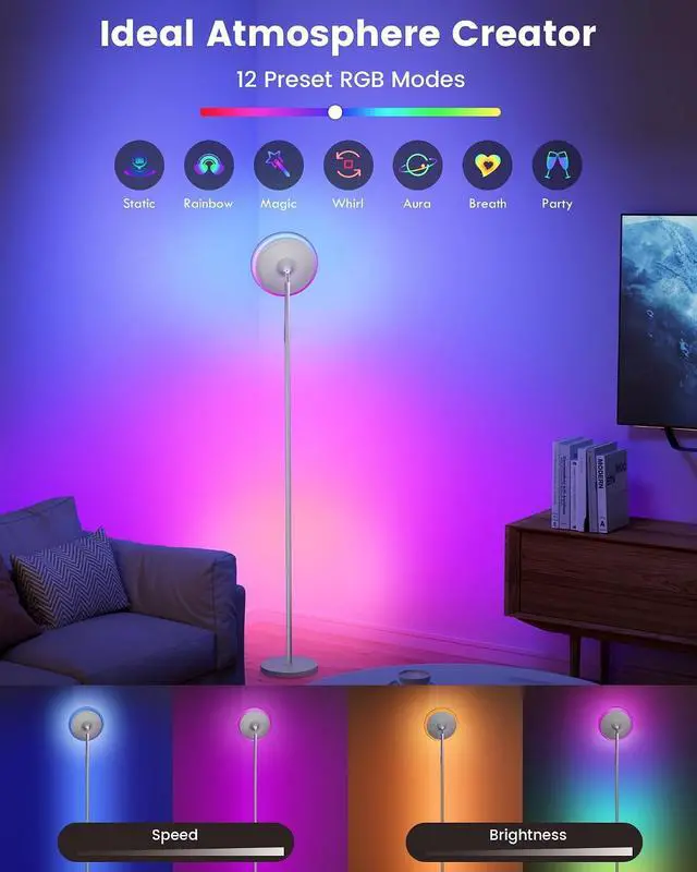 Alt view image 4 of 7 - Bright Floor Lamp,42W 3700LM LED Torchiere Floor Lamps for Living Room, 71in. Modern Tall Standing Light with Remote,Color & Brightness Dimmable Sky Light,1/2/3H Timer for Bedroom,Office(White)
