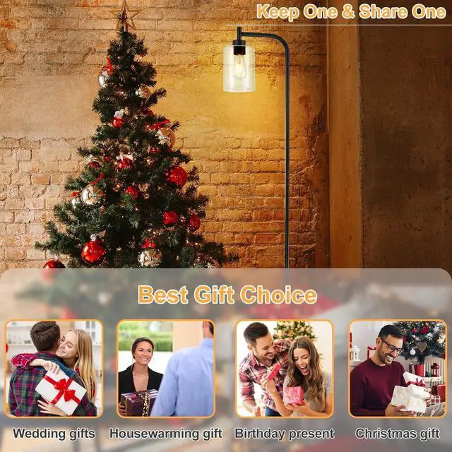 Alt view image 5 of 7 - DLLT Floor Lamp Tall for Room: Black Standing Lamp with Clear Glass Lampshade for Living Room - Modern Bright Lamp for Bedroom - Industrial Corner Floor Lamps for Office 8W Led Bulb Included