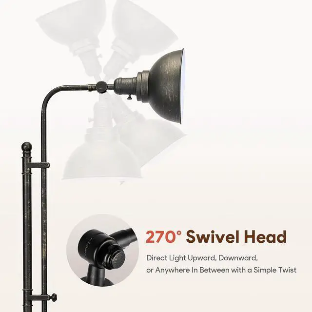 Alt view image 3 of 7 - VONLUCE Floor Lamp for Living Room, 65" Tall Industrial Floor Lamp, Adjustable Height & Head Vintage Metal Standing Reading Pole Lamp for Bedroom, Office, Farmhouse