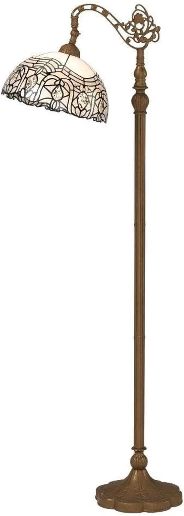 Alt view image 4 of 7 - WERFACTORY Tiffany Floor Lamp White Crystal Bent Stained Glass Arched Lamp | 12X18X64 Inches Gooseneck Adjustable Corner Standing Reading Light Decor Bedroom Living Room S508W Series
