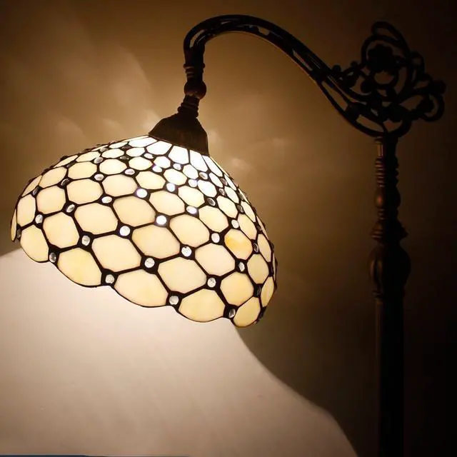 Alt view image 7 of 7 - WERFACTORY Tiffany Floor Lamp Cream Amber Stained Glass Bead Arched Lamp 12X18X64 Inch Gooseneck Adjustable Corner Standing Reading Light Decor Bedroom Living Room S005 Series