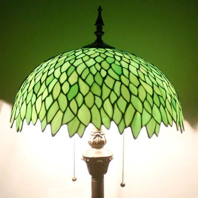 Alt view image 2 of 7 - WERFACTORY Tiffany Floor Lamp 64 Inch Stained Glass Standing Reading Light | Green Wisteria 16X16X64 Inches Antique Style Pole Corner Lamp Decor Bedroom Living Room Home Office S523 Series