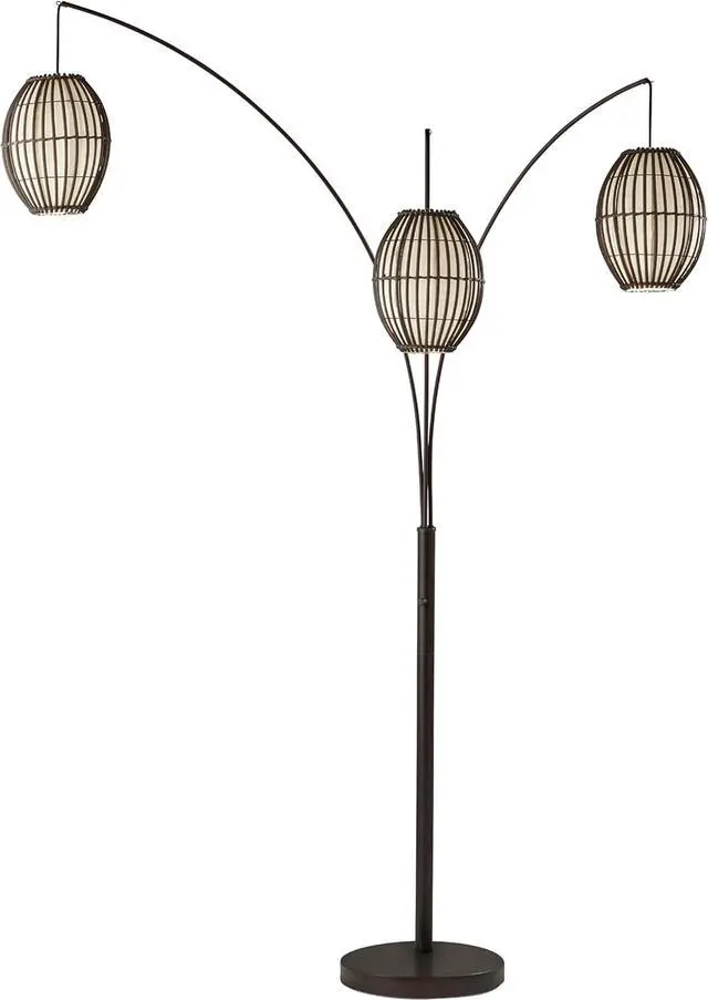 Main image of Adesso Maui Arc Floor Lamp with 3 Movable Shades & Adjustable Height- Perfect Lighting for Bedroom, Living Room and Corner Decor, Antique Bronze