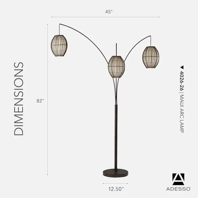 Alt view image 6 of 7 - Adesso Maui Arc Floor Lamp with 3 Movable Shades & Adjustable Height- Perfect Lighting for Bedroom, Living Room and Corner Decor, Antique Bronze