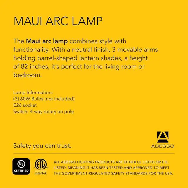 Alt view image 7 of 7 - Adesso Maui Arc Floor Lamp with 3 Movable Shades & Adjustable Height- Perfect Lighting for Bedroom, Living Room and Corner Decor, Antique Bronze