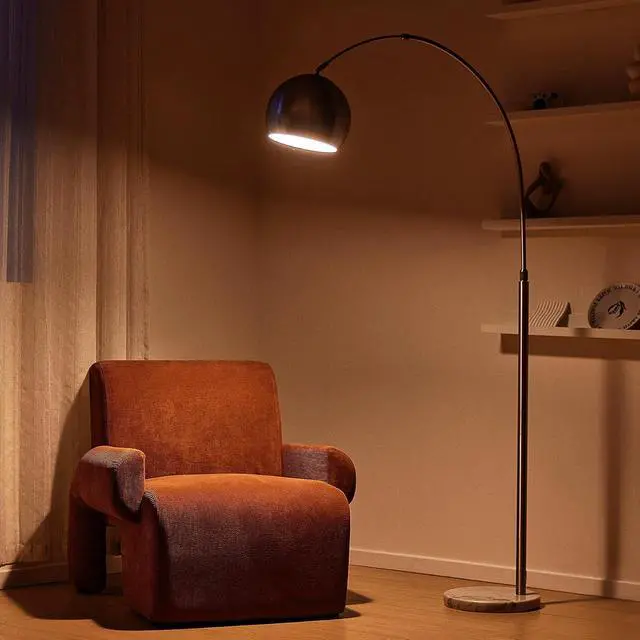 Alt view image 7 of 7 - CO-Z Modern Floor Lamp for Living Room, Brushed Nickel Arc Floor Lamp with LED Bulb, Marble Base Contemporary Tall Lamp for Living Room Couch Sofa, Height Up to 69 Inch